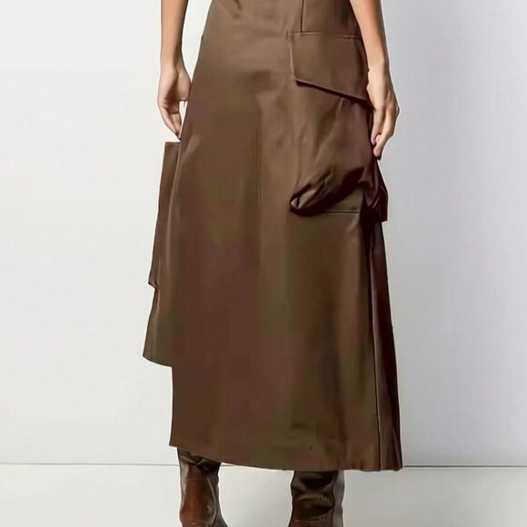 Coffee Brown Casual Women's Cargo Asymmetric Skirt - Picture 4 of 8